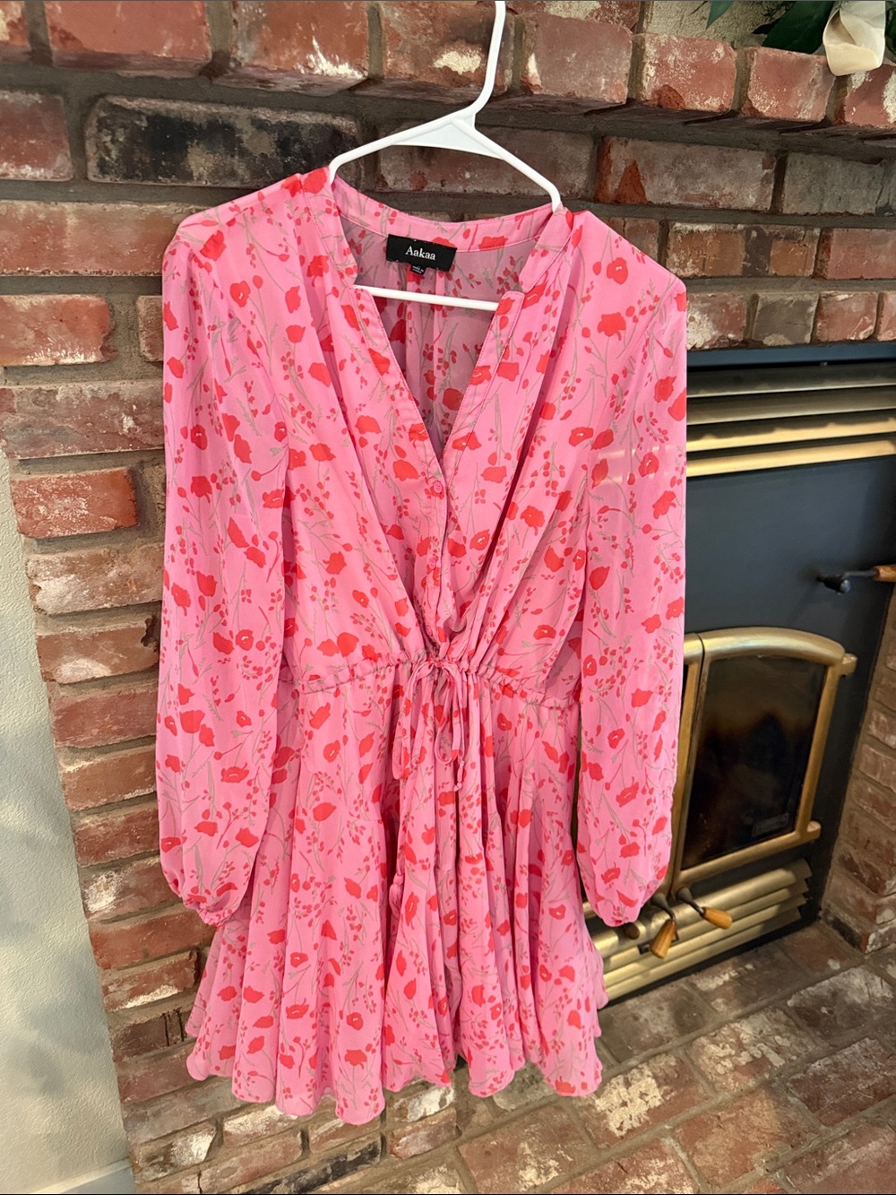 Aakaa Pink Mini Dress with Red Floral Print